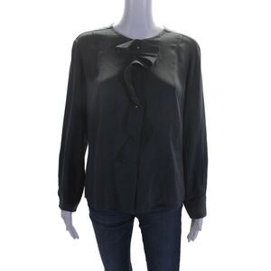 6267 Womens Silk Dark Gray Button Front Long Sleeve Blouse Top Size 44